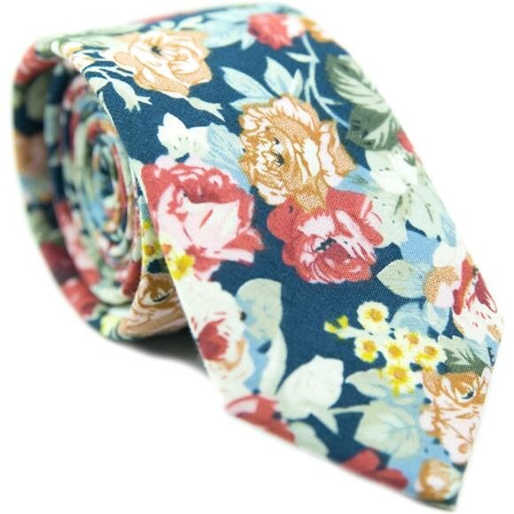 Men's Skinny Tie Floral Print Cotton Necktie Great for Weddings Groom Gifts